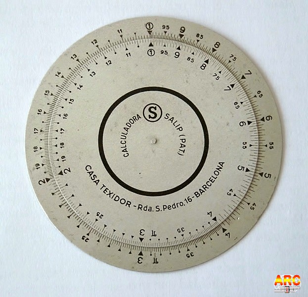 Anverso de la Regla de Calculo circular Salip